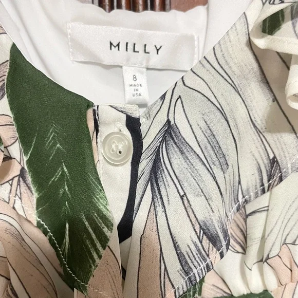 Milly Ruffle Cami Palm Print Tank Top Size 8 Summer Feminine Party - Picture 10 of 11